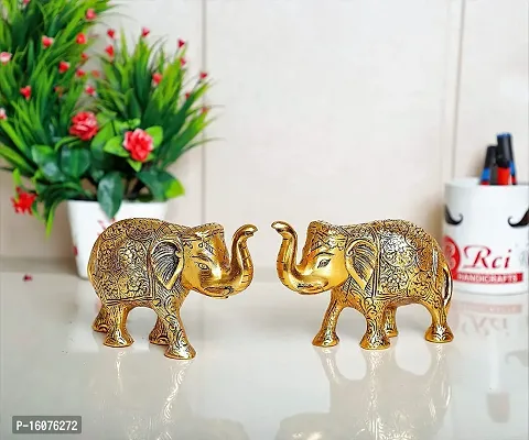 Metal Elephant Statue Small Size Gold Polish Decorate for Your Home, Office Table Decorative  Gift Article, Animal Showpiece Figurines ( Set of 2 )-thumb4