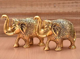 Metal Elephant Statue Small Size Gold Polish Decorate for Your Home, Office Table Decorative  Gift Article, Animal Showpiece Figurines ( Set of 2 )-thumb1