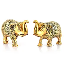 Metal Elephant Statue Small Size Gold Polish Decorate for Your Home, Office Table Decorative  Gift Article, Animal Showpiece Figurines ( Set of 2 )-thumb2