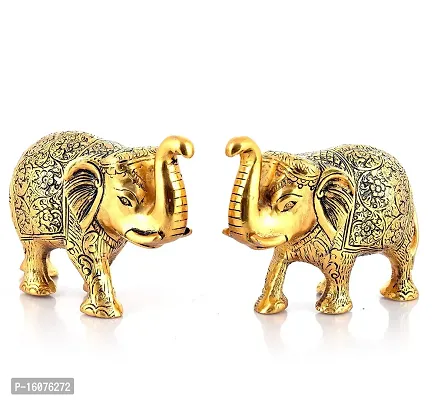 Metal Elephant Statue Small Size Gold Polish Decorate for Your Home, Office Table Decorative  Gift Article, Animal Showpiece Figurines ( Set of 2 )-thumb3