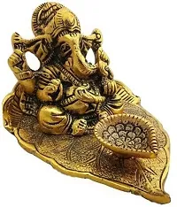 Metal Ganesha Statue with Diya,Ganpati Murti Religious Idol for Pooja Room  Deacute;cor Your Home, Office, Gift Your Relatives on Diwali, Wedding, Birthday... Decorative Showpiece-thumb3