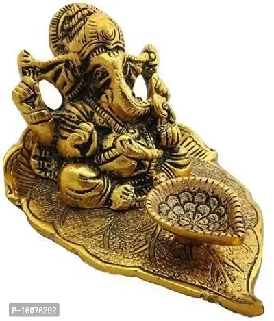 Metal Ganesha Statue with Diya,Ganpati Murti Religious Idol for Pooja Room  Deacute;cor Your Home, Office, Gift Your Relatives on Diwali, Wedding, Birthday... Decorative Showpiece-thumb4