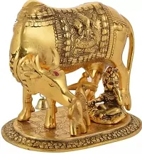 CHANDRA ART COLLECTION Metal Good Luck Holy Cow With Calf Statue(GOLDEN COLOR)-thumb1