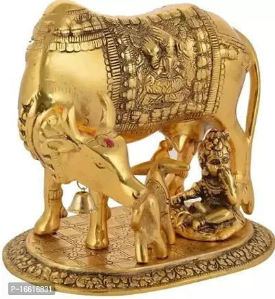 CHANDRA ART COLLECTION Metal Good Luck Holy Cow With Calf Statue(GOLDEN COLOR)-thumb2