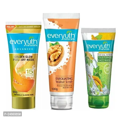 Everyuth Super Face Combo Pack Peel of Mask 90g With Walnut Scrub 100g  Turmeric Face Wash 50g