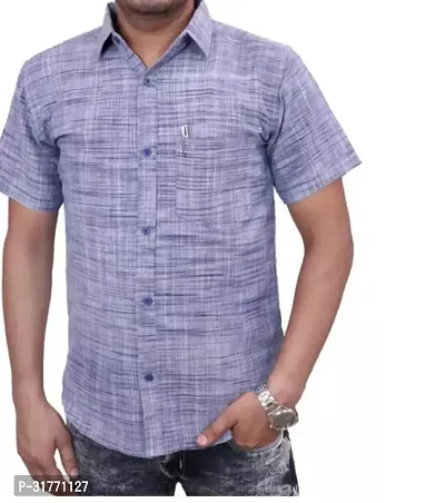 Stylish Blue Khadi Cotton Casual Shirt For Men-thumb0