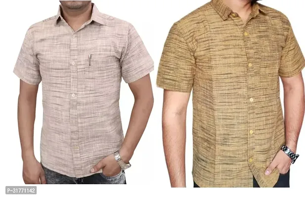 Stylish Multicoloured Khadi Cotton Casual Shirt For Men Pack Of 2-thumb0