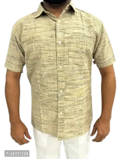 Stylish Cream Khadi Cotton Casual Shirt For Men-thumb0