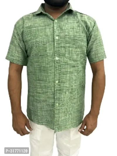 Stylish Green Khadi Cotton Casual Shirt For Men-thumb0