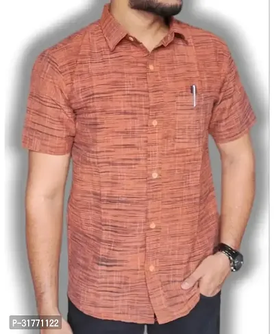 Stylish Brown Khadi Cotton Casual Shirt For Men-thumb0