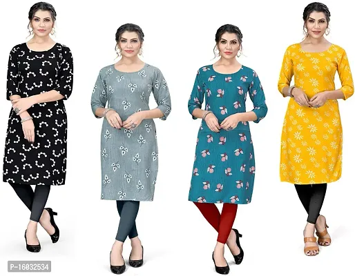 Stylish A-Line Multicoloured Printed Crepe Kurta Pack Of 4-thumb0