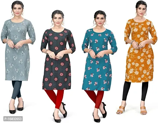 Stylish A-Line Multicoloured Printed Crepe Kurta Pack Of 4-thumb0