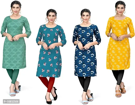 Stylish A-Line Multicoloured Printed Crepe Kurta Pack Of 4