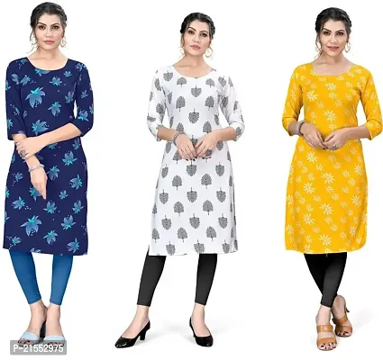 Stylish A-Line Multicoloured Printed Crepe Kurta Combo Of 3