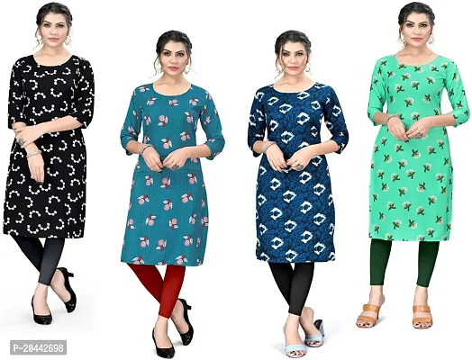 Stylish A-Line Printed Crepe Kurta Pack Of 4-thumb0