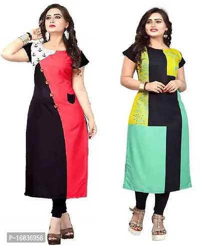 Stylish Printed Crepe Kurta For Women Pack Of 2