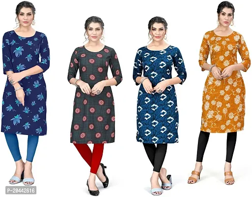 Stylish A-Line Printed Crepe Kurta Pack Of 4