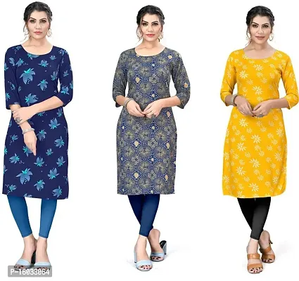 Stylish A-Line Multicoloured Printed Crepe Kurta Pack Of 3-thumb0