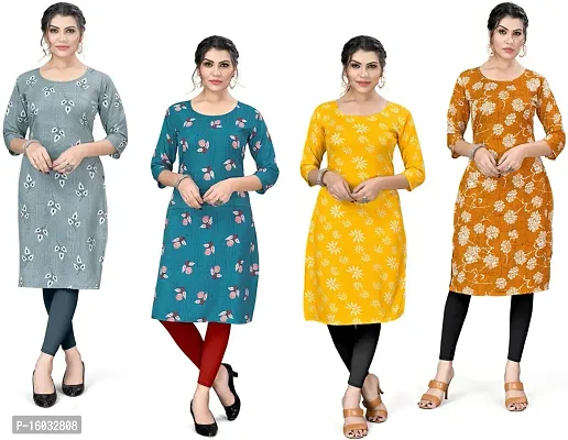 Stylish A-Line Multicoloured Printed Crepe Kurta Pack Of 4-thumb0