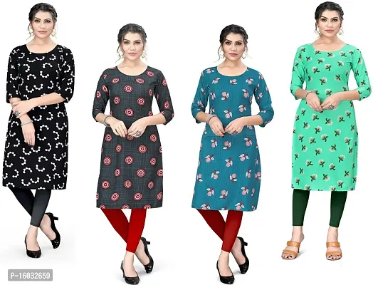 Stylish A-Line Multicoloured Printed Crepe Kurta Pack Of 4-thumb0