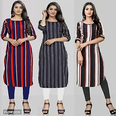 Stylish A-Line Multicoloured Striped Crepe Kurta Pack Of 3