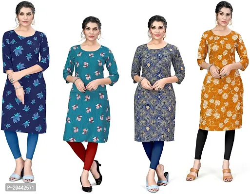 Stylish A-Line Printed Crepe Kurta Pack Of 4