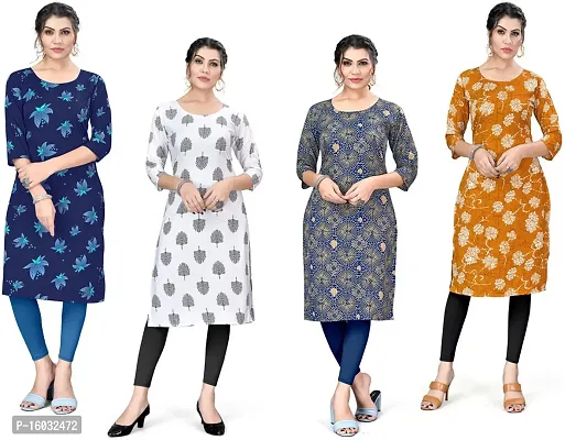 Stylish A-Line Multicoloured Printed Crepe Kurta Pack Of 4-thumb0