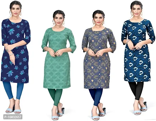 Stylish Straight Multicoloured Printed Crepe Kurta Pack Of 4-thumb0