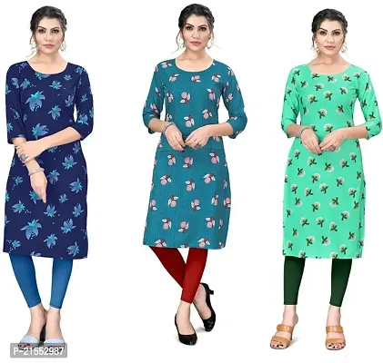 Stylish A-Line Multicoloured Printed Crepe Kurta Combo Of 3-thumb0