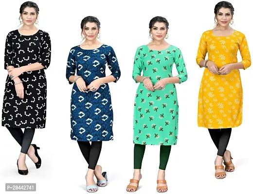 Stylish A-Line Printed Crepe Kurta Pack Of 4