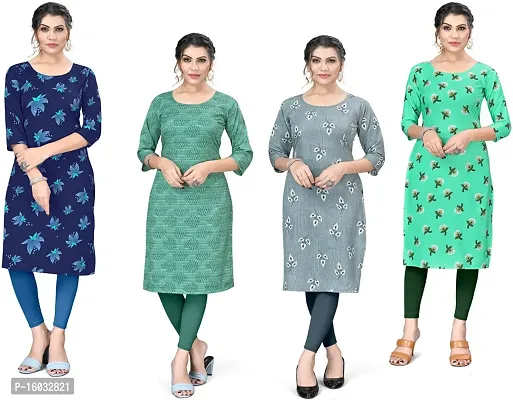 Stylish A-Line Multicoloured Printed Crepe Kurta Pack Of 4-thumb0