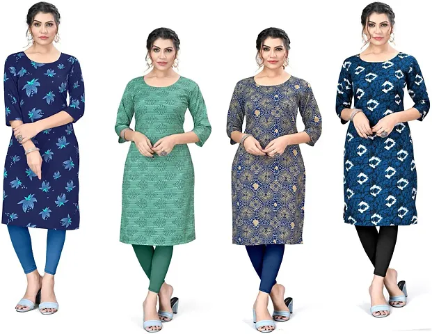 Stylish Straight Floral Print Crepe Kurta Pack Of 4