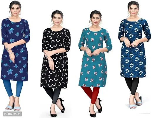 Stylish A-Line Multicoloured Printed Crepe Kurta Pack Of 4