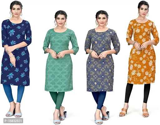 Stylish A-Line Multicoloured Printed Crepe Kurta Pack Of 4-thumb0