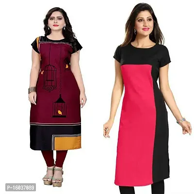 Stylish Printed Crepe Kurta For Women Pack Of 2-thumb0