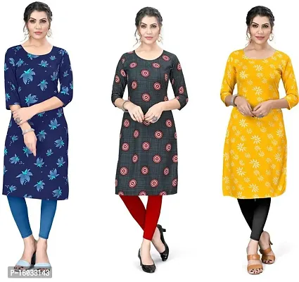 Stylish A-Line Multicoloured Printed Crepe Kurta Pack Of 3-thumb0