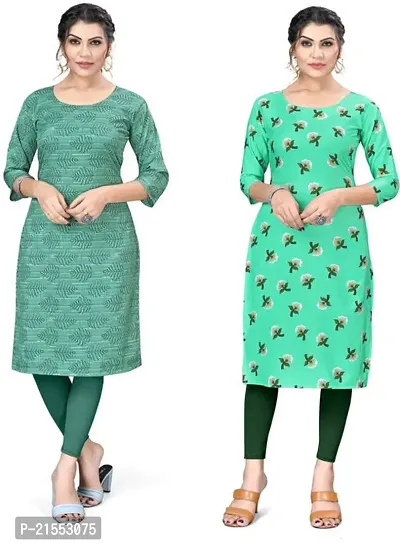 Stylish A-Line Multicoloured Printed Crepe Kurta Combo Of 2-thumb0