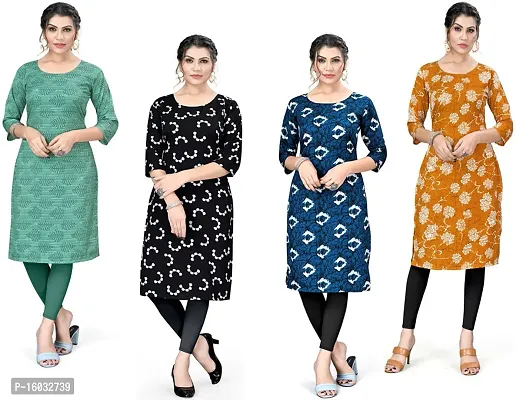 Stylish A-Line Multicoloured Printed Crepe Kurta Pack Of 4-thumb0