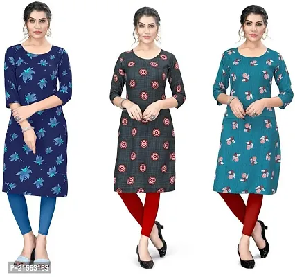 Stylish A-Line Multicoloured Printed Crepe Kurta Combo Of 3