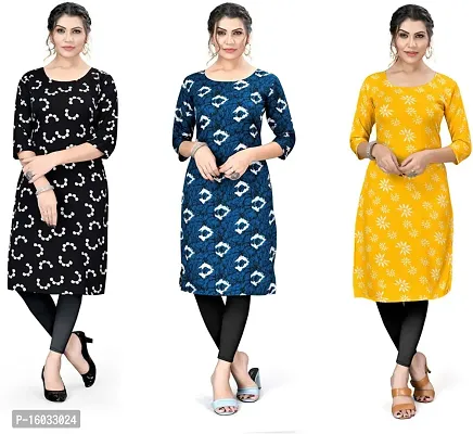 Stylish A-Line Multicoloured Printed Crepe Kurta Pack Of 3-thumb0