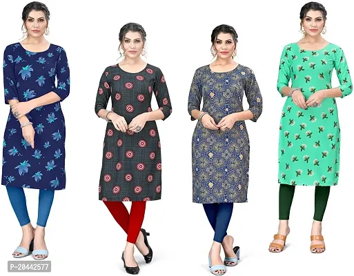 Stylish A-Line Printed Crepe Kurta Pack Of 4-thumb0