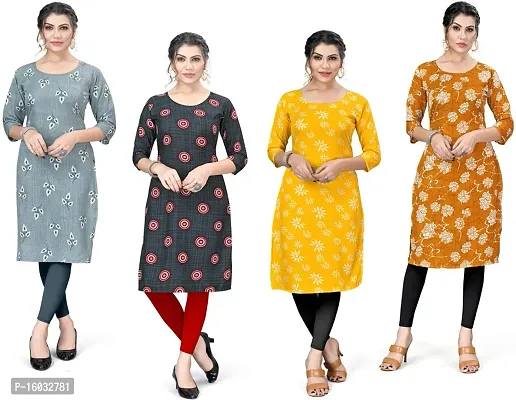 Stylish A-Line Multicoloured Printed Crepe Kurta Pack Of 4