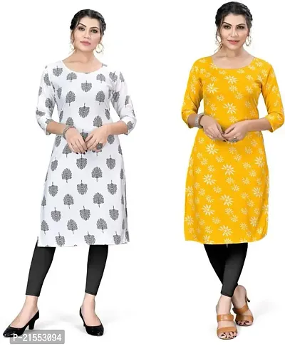 Stylish A-Line Multicoloured Printed Crepe Kurta Combo Of 2-thumb0