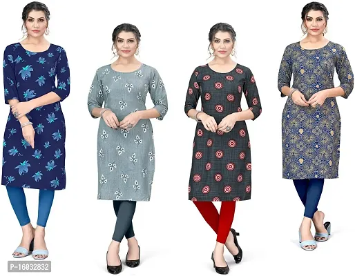 Stylish A-Line Multicoloured Printed Crepe Kurta Pack Of 4-thumb0