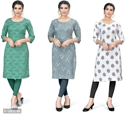 Stylish A-Line Multicoloured Printed Crepe Kurta Pack Of 3-thumb0