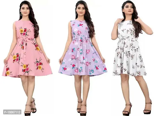 Stylish Fancy Crepe Dresses For Women Pack Of 3