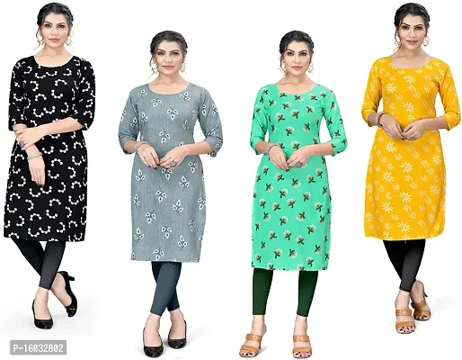 Stylish A-Line Multicoloured Printed Crepe Kurta Pack Of 4-thumb0