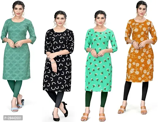 Stylish A-Line Printed Crepe Kurta Pack Of 4-thumb0