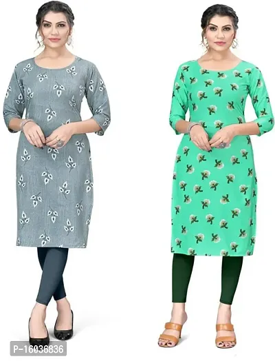 Stylish Printed Crepe Kurta For Women Pack Of 2-thumb0