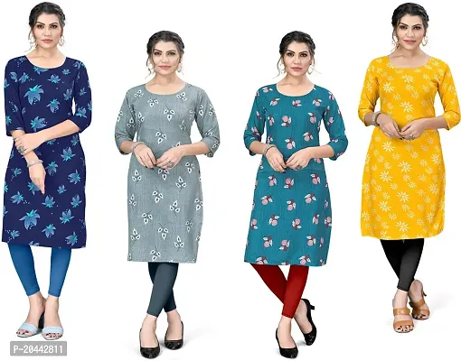 Stylish A-Line Floral Print Crepe Kurta Pack Of 4